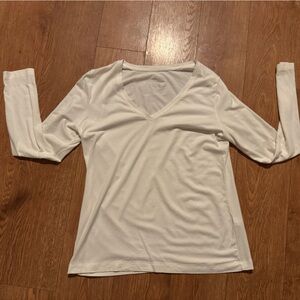 Banana Republic White V-Neck Long Sleeve Tee